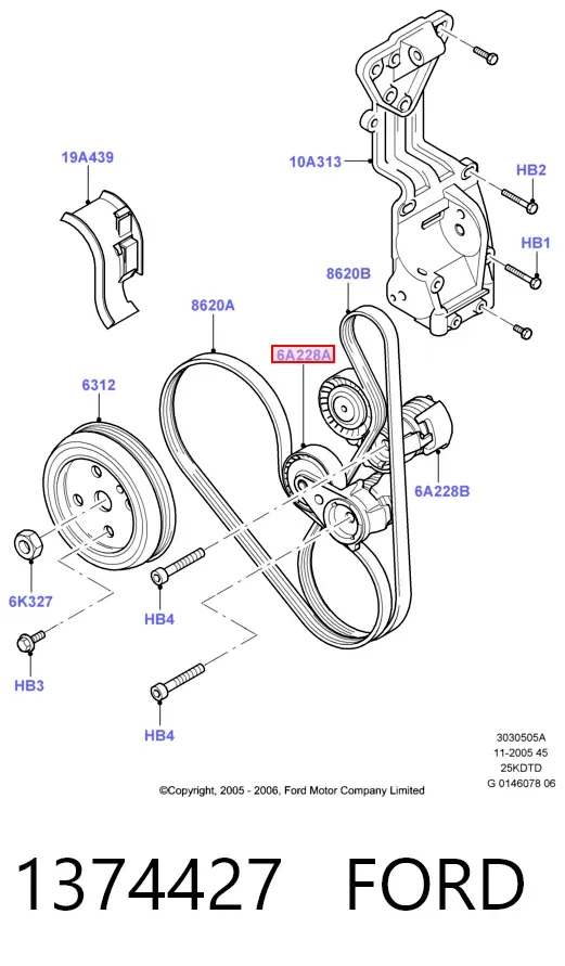 Натяжитель приводного ремня 1374427 Ford