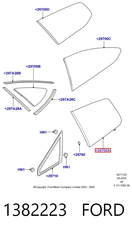 Стекло кузова (багажного отсека) правое 1382223 Ford