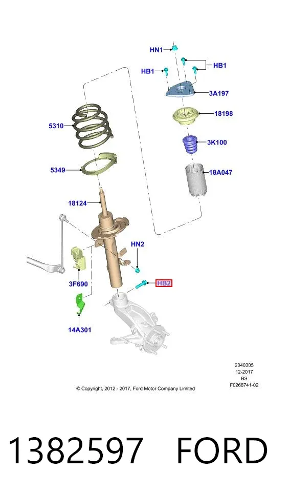 Болт крепления амортизатора переднего 1382597 Ford