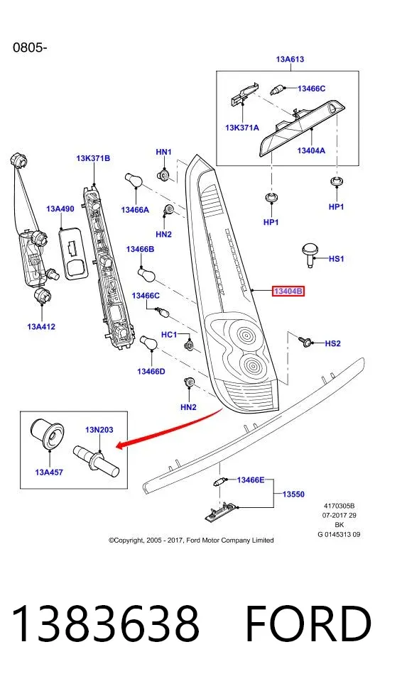 Фонарь задний левый 1383638 Ford