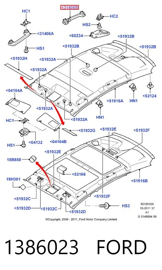 Ручка крыши салона 1386023 Ford