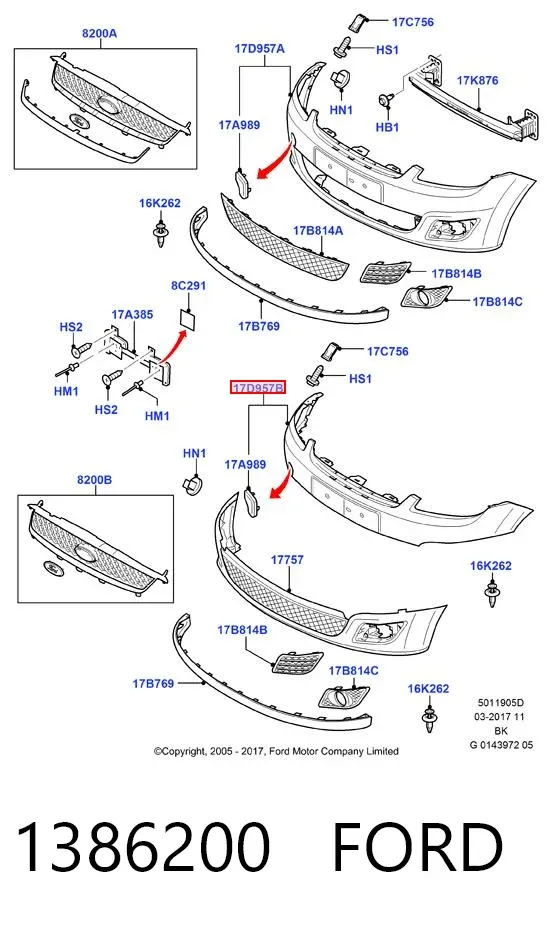 Бампер передний, верхняя часть 1386200 Ford