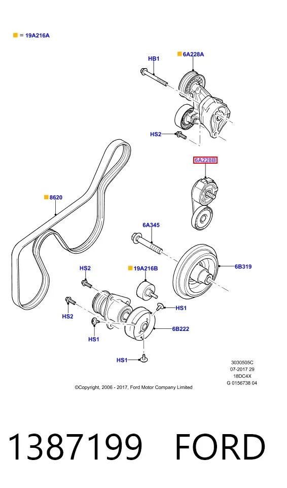 Натяжитель приводного ремня 1387199 Ford
