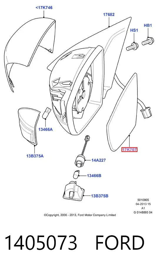 Стекло левого зеркала заднего вида 1405073 Ford