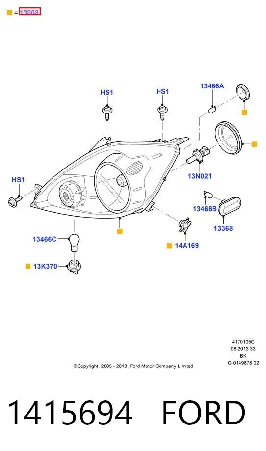 Правая фара 1415694 Ford