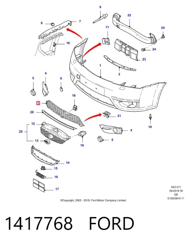 Решетка бампера переднего нижняя 1417768 Ford