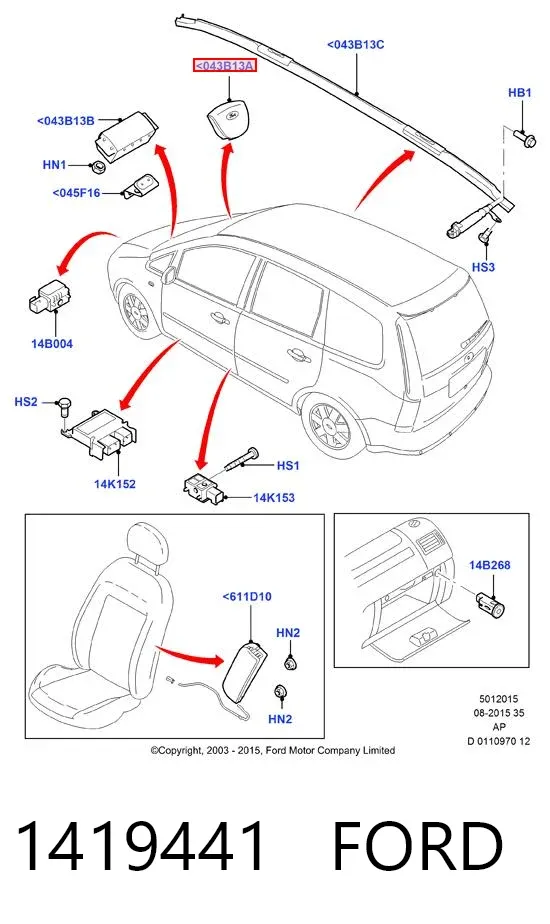 Подушка безопасности водителя 1419441 Ford