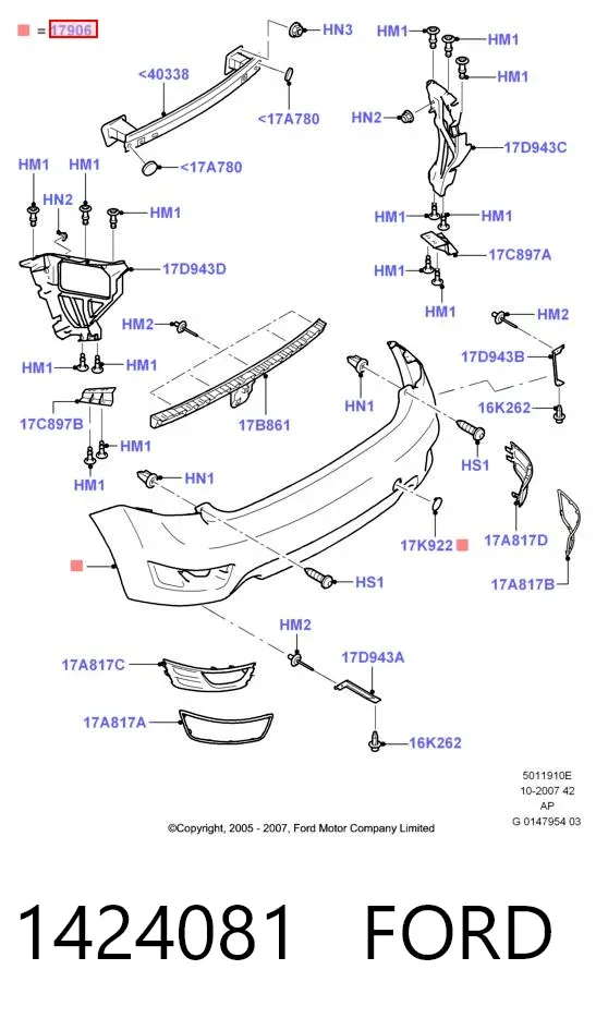 Задний бампер 1424081 Ford