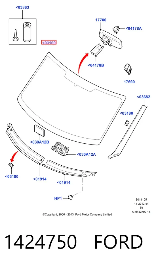 Лобовое стекло 1424750 Ford