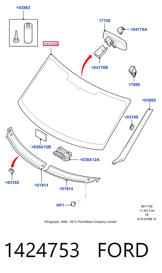Лобовое стекло 1424753 Ford