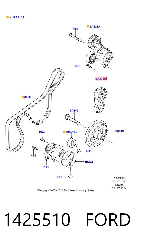 Натяжитель приводного ремня 1425510 Ford