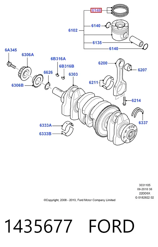 Кольца поршневые компрессора на 1 цилиндр, STD 1435677 Ford