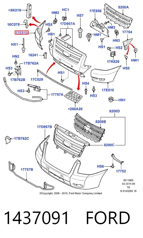 Бампер передний, правая часть 1437091 Ford