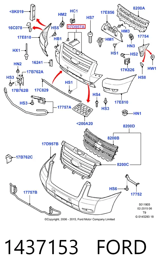 Центральная часть переднего бампера 1437153 Ford