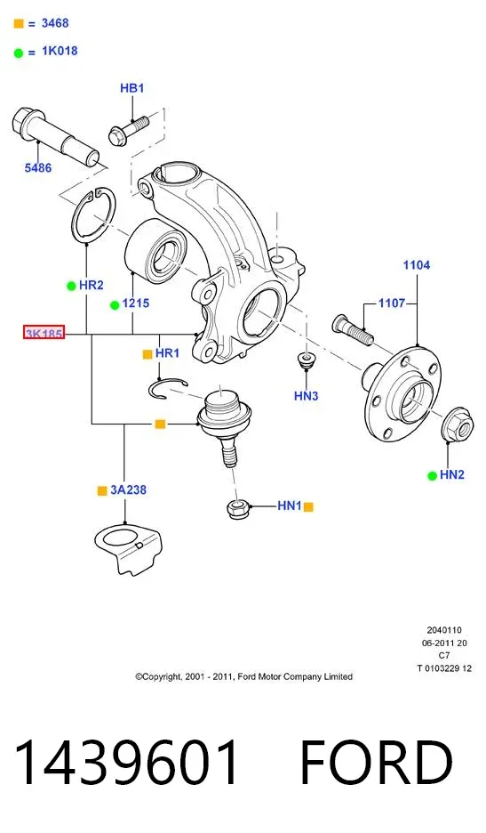 Цапфа передняя правая 1439601 Ford