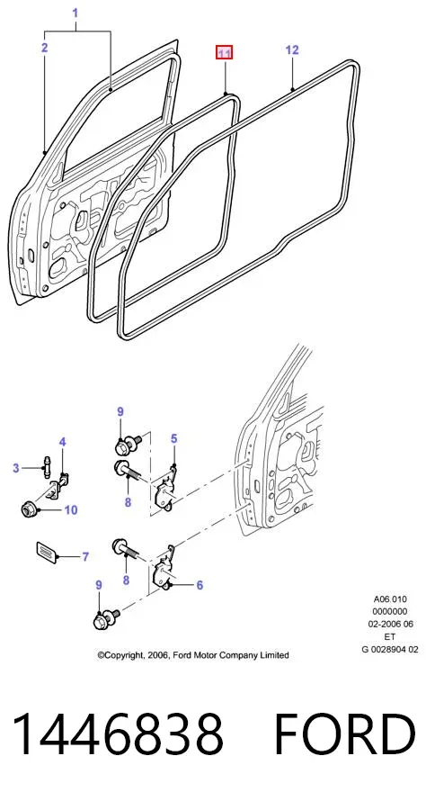 Уплотнитель двери передней левой (на двери) 1446838 Ford
