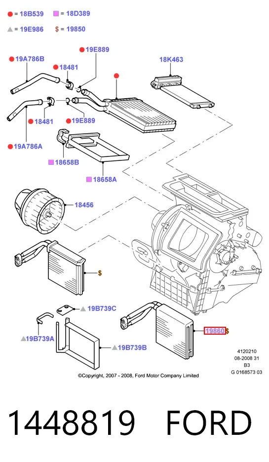 Испаритель кондиционера 1448819 Ford