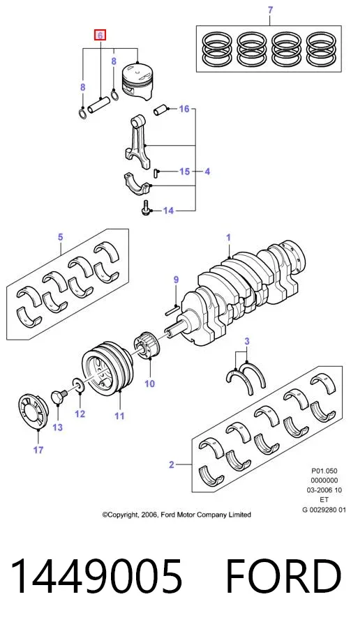 Поршень на 1 цилиндр, 2-й ремонт 1449005 Ford