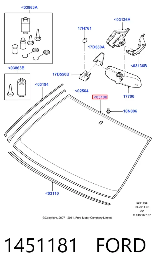 Лобовое стекло 1451181 Ford
