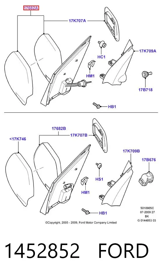 Правое зеркало 1452852 Ford