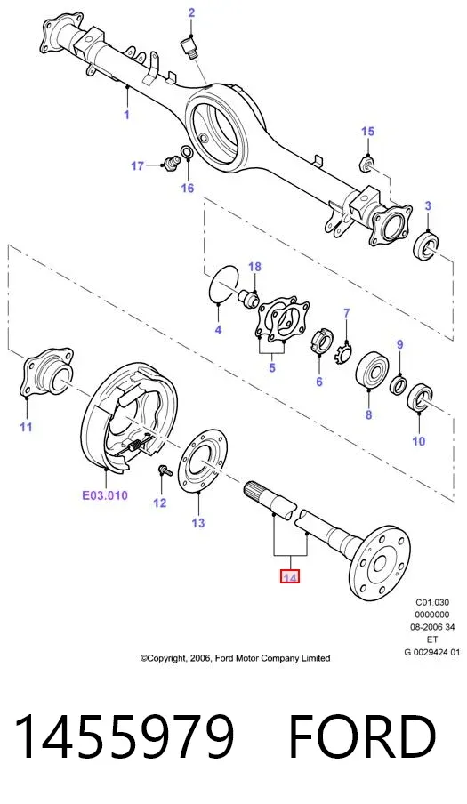 Полуось задняя левая 1455979 Ford