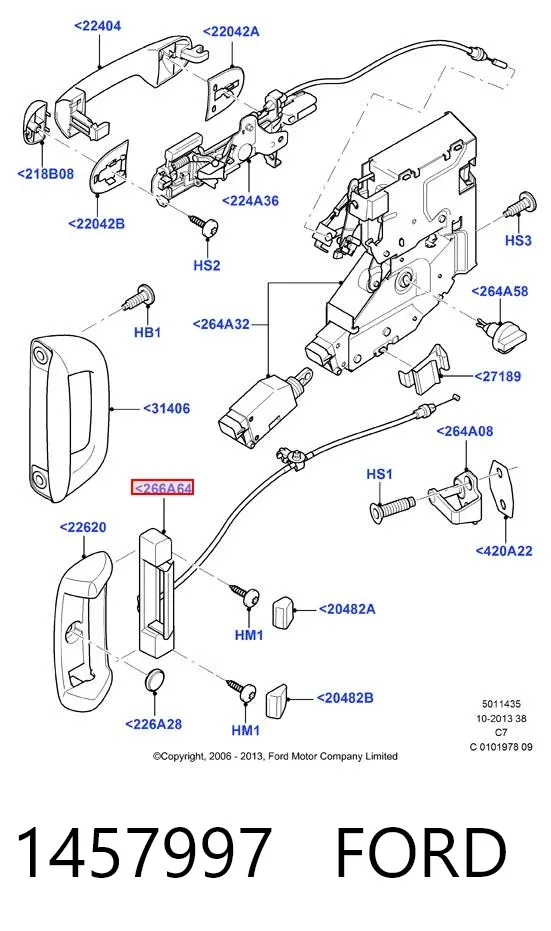Ручка  боковой двери внутренняя правая 1457997 Ford