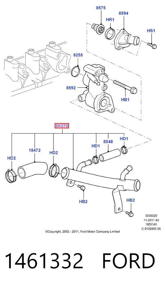 Патрубок системы охлаждения 1461332 Ford