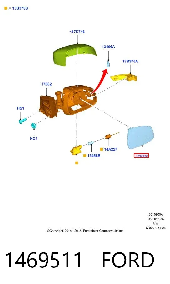 Стекло левого зеркала заднего вида 1469511 Ford