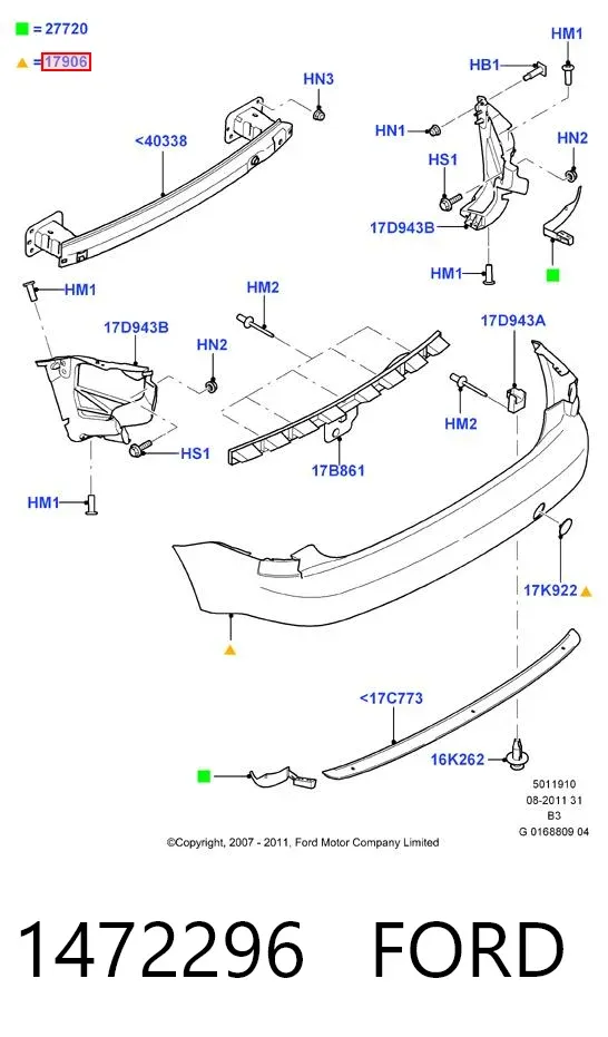Задний бампер 1472296 Ford