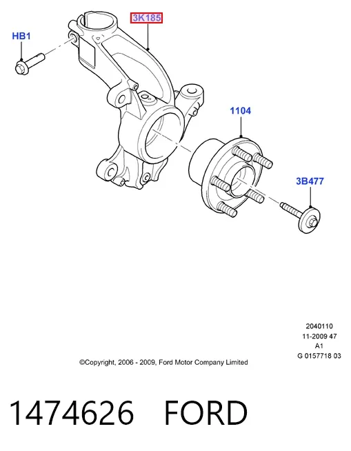 Цапфа передняя правая 1474626 Ford
