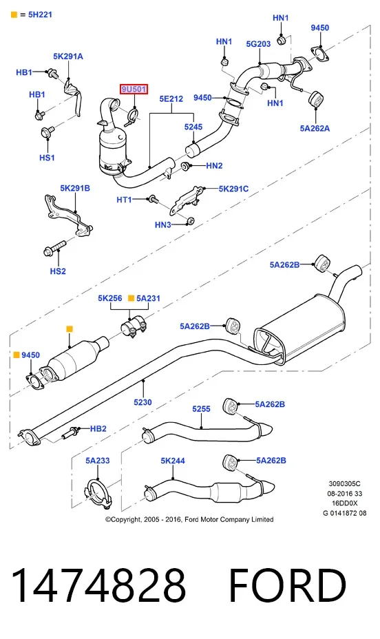Хомут глушителя передний 1474828 Ford