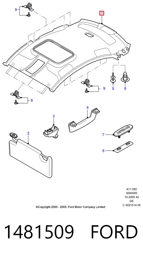 Обивка крыши (потолок) 1481509 Ford