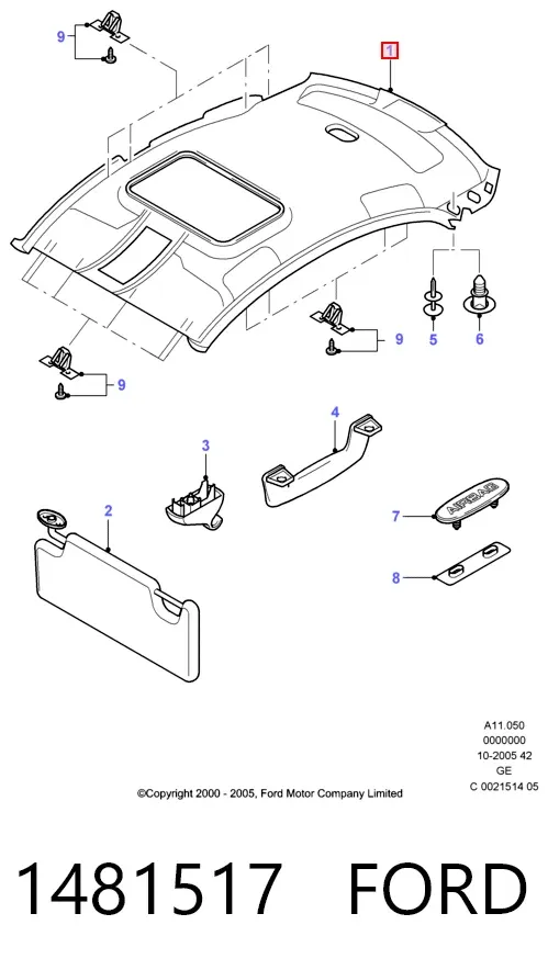 Обивка крыши (потолок) 1481517 Ford