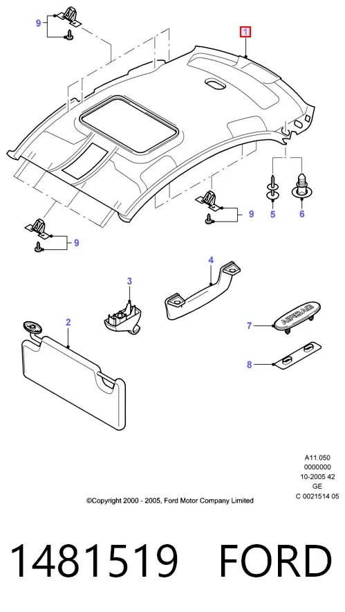 Обивка крыши (потолок) 1481519 Ford