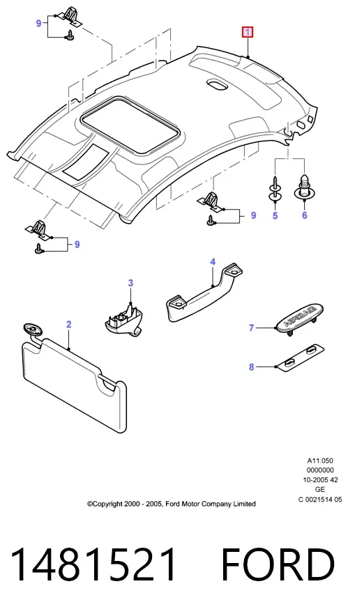 Обивка крыши (потолок) 1481521 Ford
