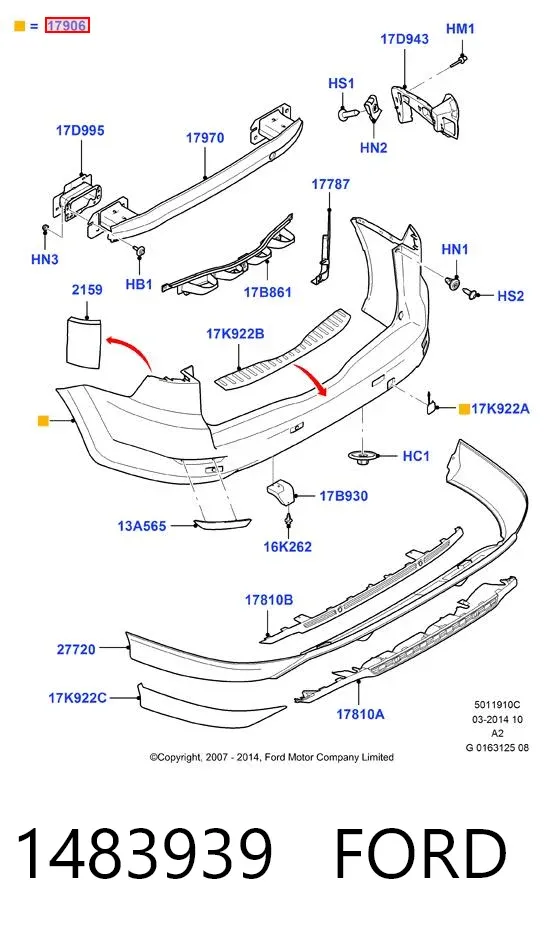 Задний бампер 1483939 Ford