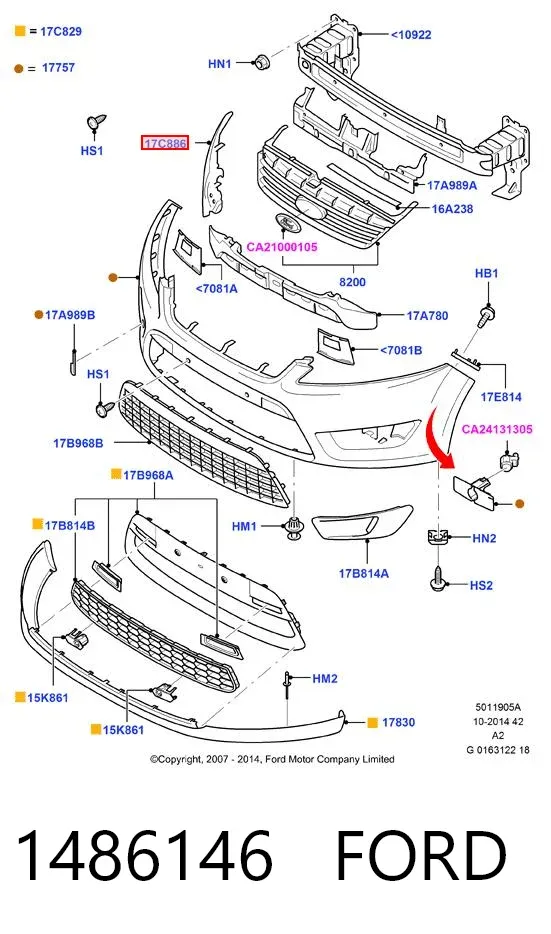 Кронштейн бампера переднего правый 1486146 Ford