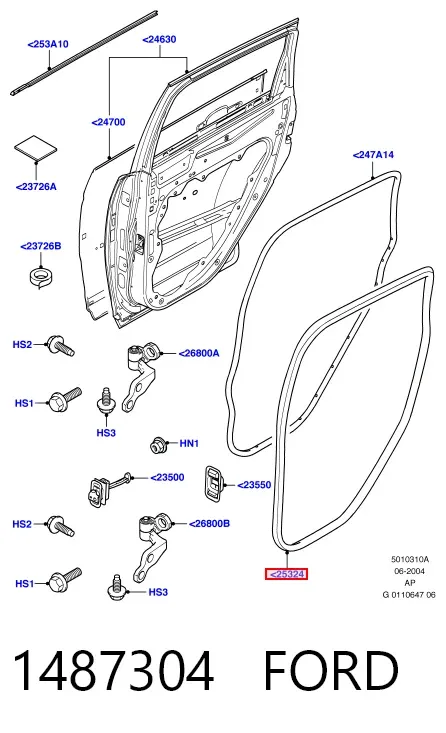 Уплотнитель двери задней (на кузове) 1487304 Ford