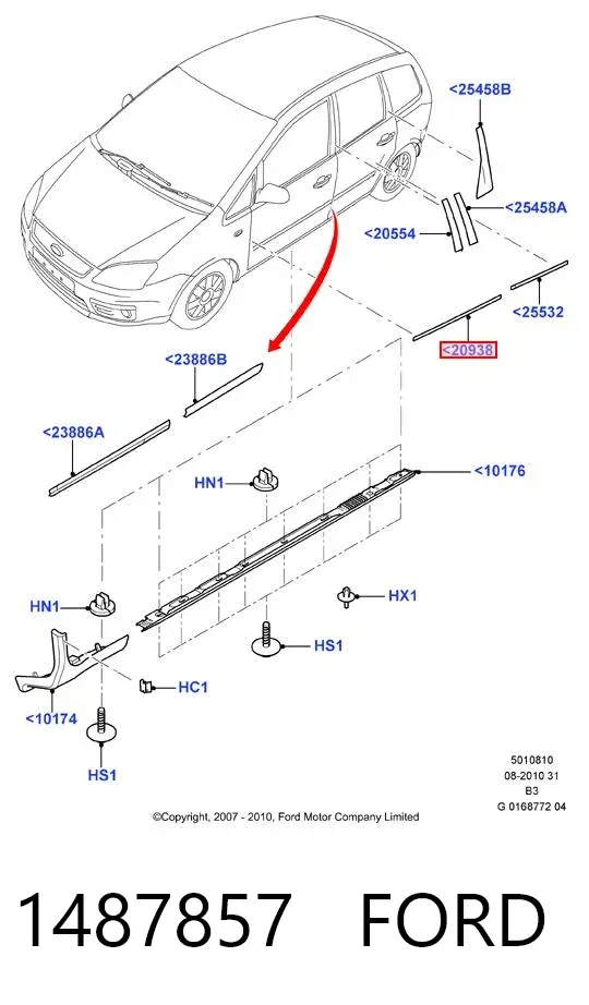 Молдинг двери передней левой 1487857 Ford