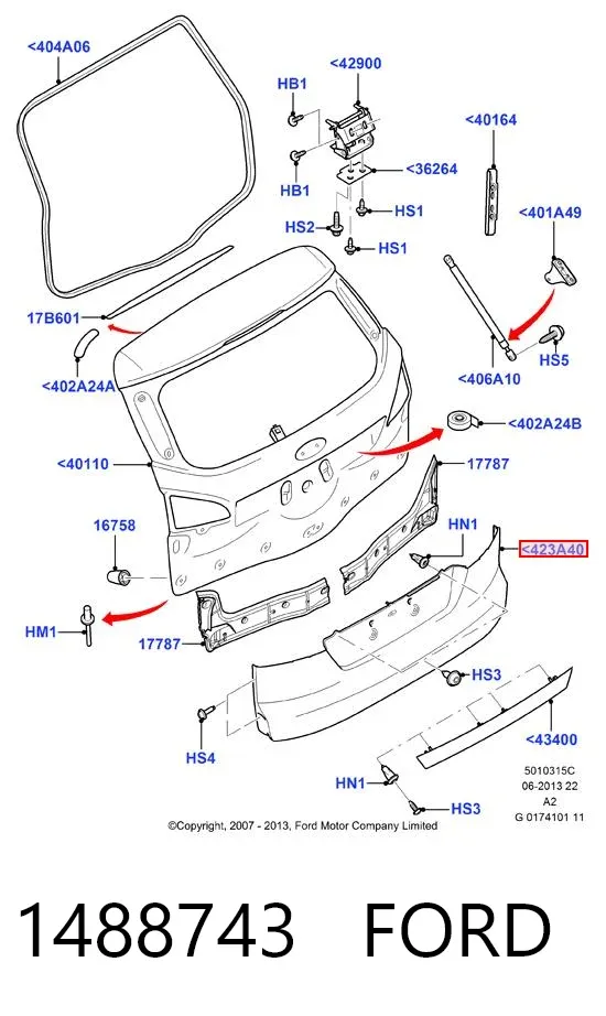 Накладка крышки багажника 1488743 Ford