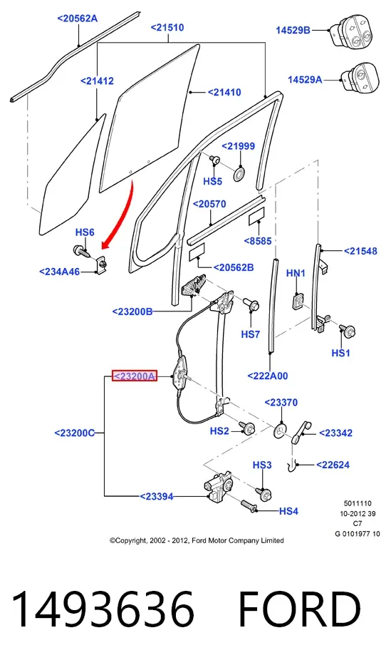 Стеклоподъемник передней левой двери 1493636 Ford