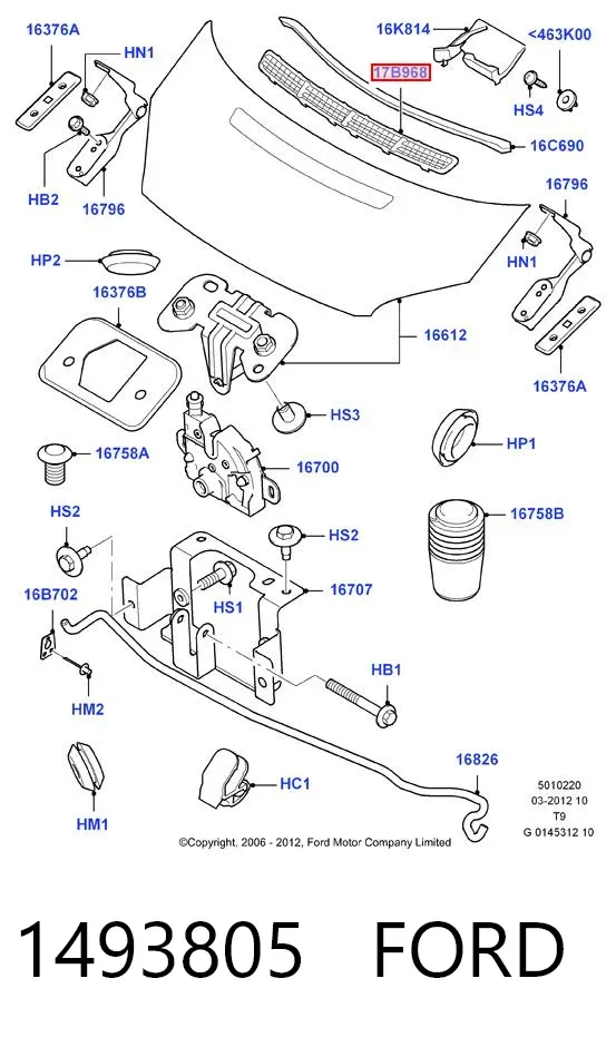 Решетка капота 1493805 Ford