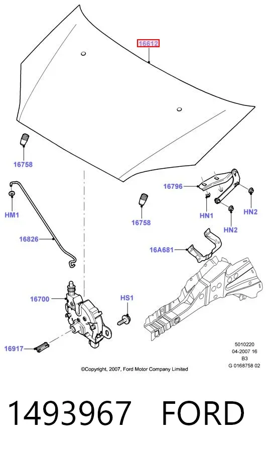 Капот 1493967 Ford