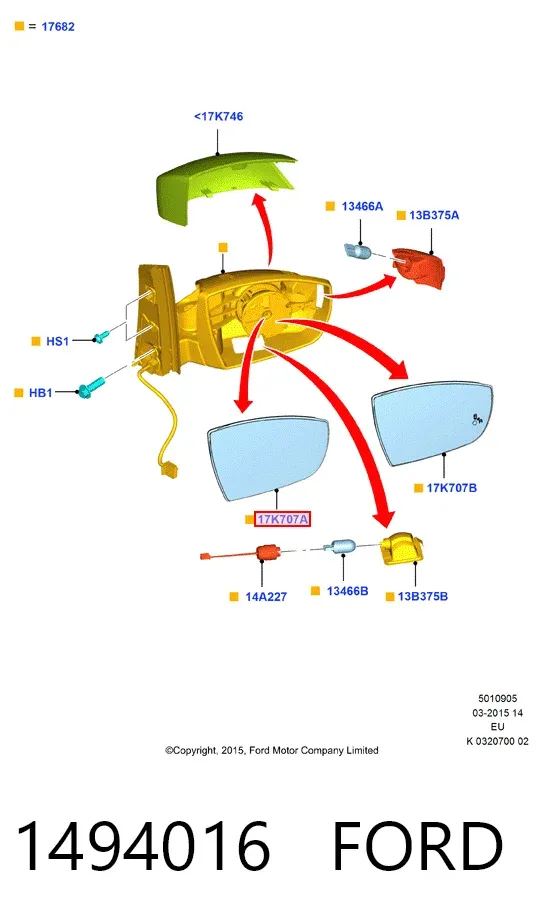 Стекло правого зеркала заднего вида 1494016 Ford