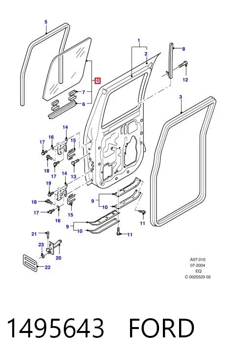 Стекло двери задней правой 1495643 Ford
