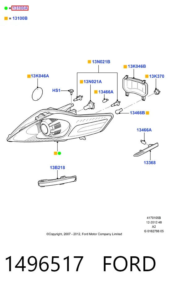 Правая фара 1496517 Ford