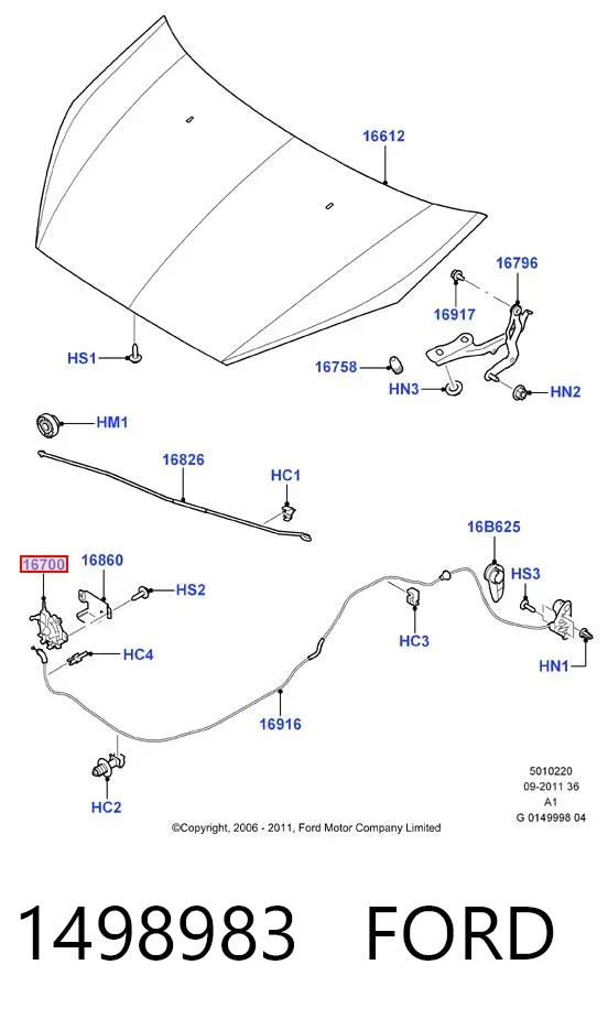 Замок капота 1498983 Ford