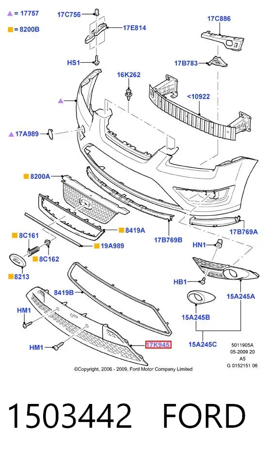 Решетка бампера 1503442 Ford