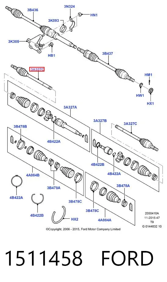 Полуось передняя 1511458 Ford
