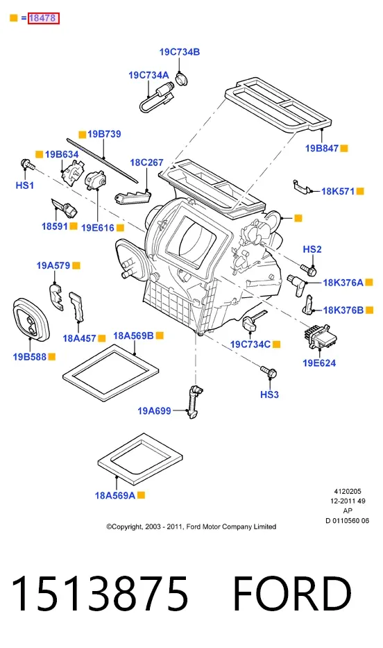 Корпус вентилятора печки 1513875 Ford